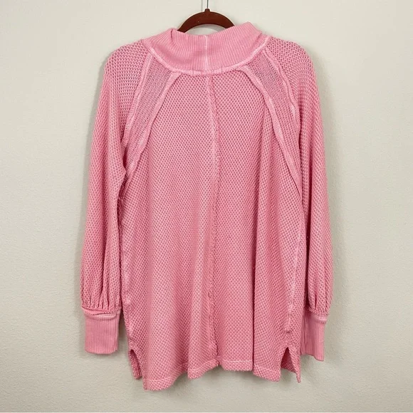 Free People She’s a Keeper Vented-Hem‎ Slouchy Tunic Sweater Pink NWT Size XS - Picture 7 of 11